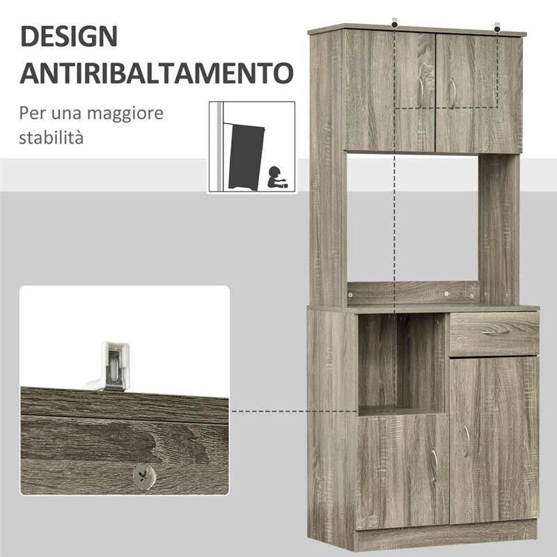 CREDENZA MODERNA PER CUCINA O SALA DA PRANZO 71X41X178CM LEGNO GRIGIO