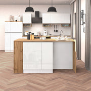 WHOUS Isola da cucina Sole 2 ante 2 cassetti e 1 scaffale bianco lucido/rovere 168x90x91 cm