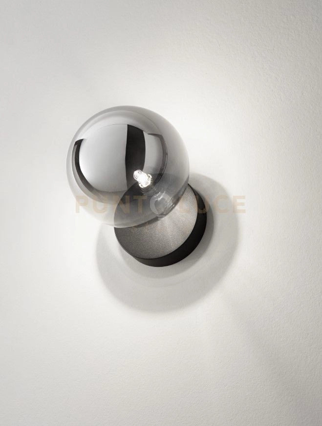 PALLINA APPLIQUE 1 LUCE ATTACCO G9 NERO CON SFERA FUME' D.14CM