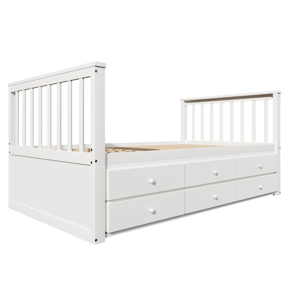 Letto Singolo in Legno Massello con Cassetti e Letto Estraibile ¨C Xylo ¨C Bianco 90x200