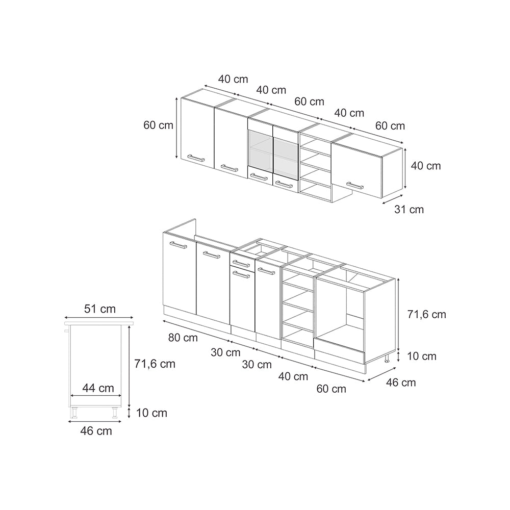Cucina componibile R-Line Calce nera/Antracite 240 cm PL Marmo Vicco
