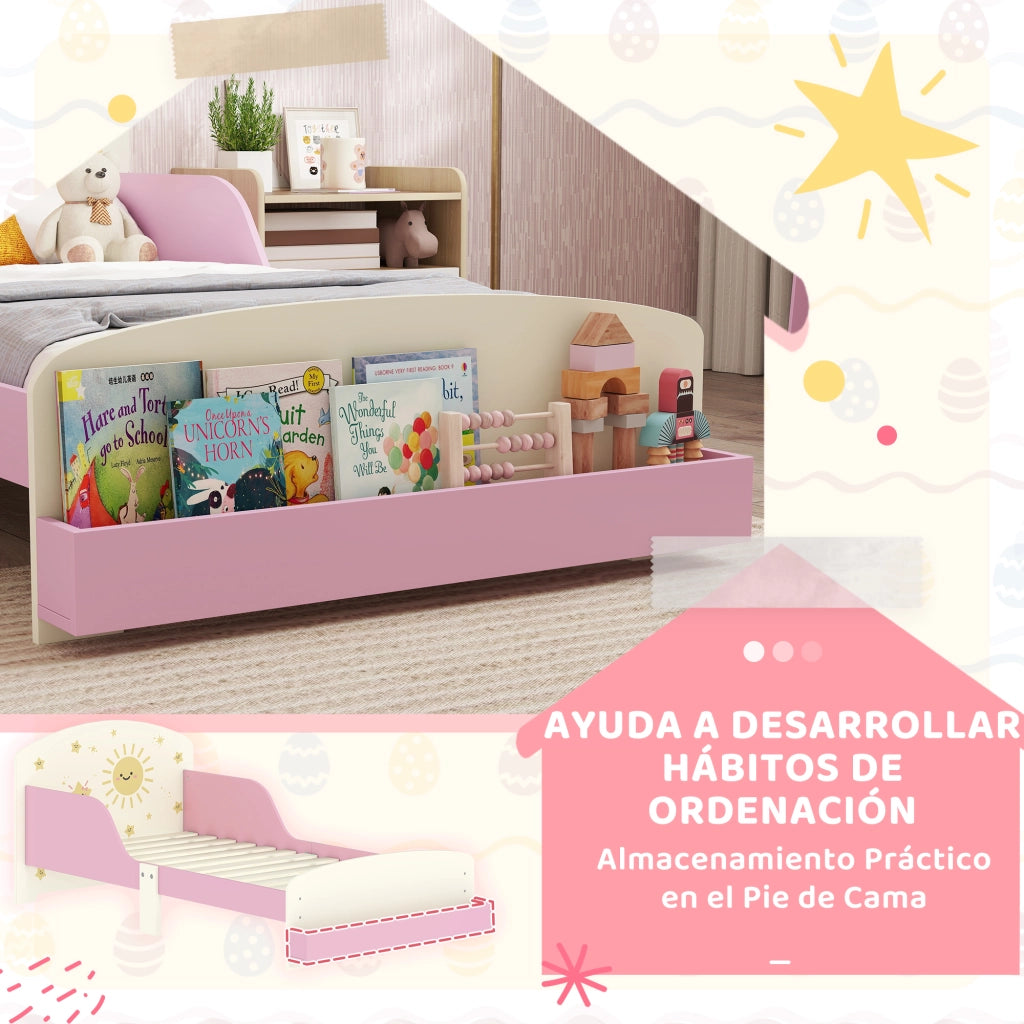 Letto a soppalco contenitore per bambini ¨C Zephmum ¨C Rosa 70x140 cm con stelle