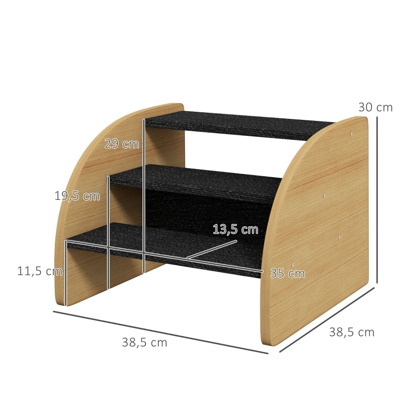 Giochi da arrampicata a 3 gradini antiscivolo per piccoli cani fino a 10 kg in poliestere color rovere 38,5 × 38,5 × 30 cm