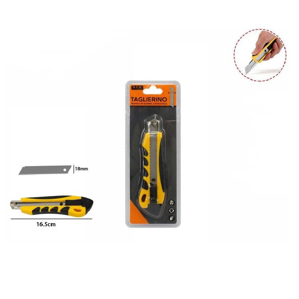 Trade Shop - Taglierino Cutter Con Fermo Blocco Guida Lama Da 18mm Manico Antiscivolo 71070 -