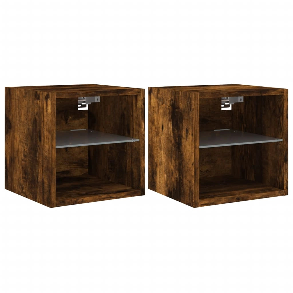 Mobili TV a Parete con Luci LED 2pz Rovere Fumo 30x28,5x30 cmcod mxl 87885