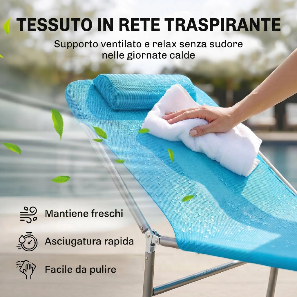 Lettino Prendisole Pieghevole con Schienale Reclinabile e Cuscino, 182x56x24.5cm