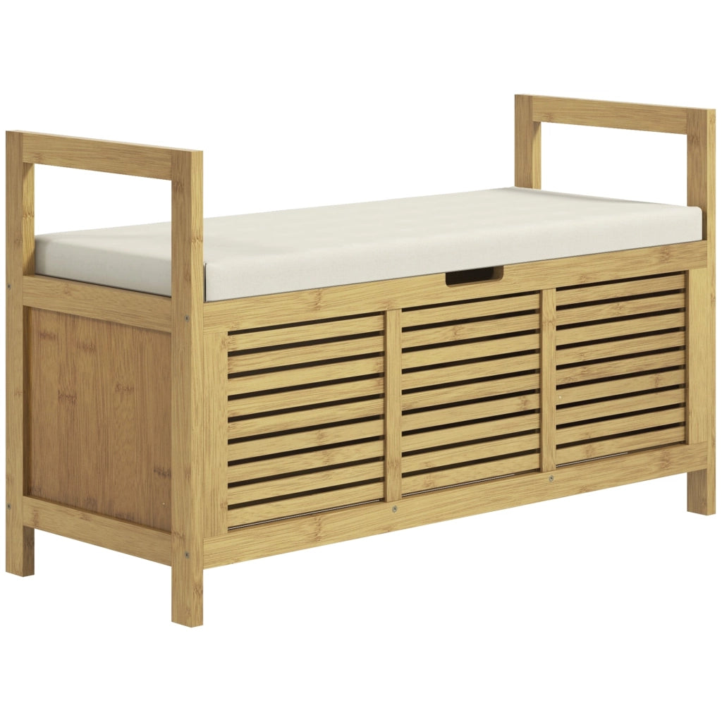 Panca Scarpiera a Doghe da Ingresso con Design a Ribalta 100x40x60 cm in Legno di Bambù