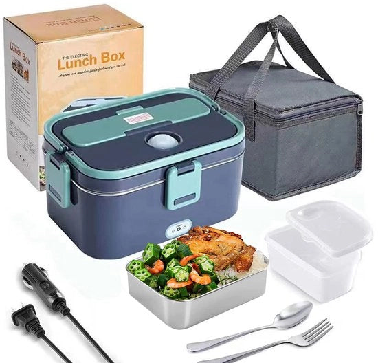 60W lunchbox elettrica per adulti, 3-in-1 alimentatore riscaldante portatile, contenitore 1,8L grande, termica con posate e borsa isolante per pranzo, alimentatore elettrico per cibo, per auto, ufficio, casa, campeggio