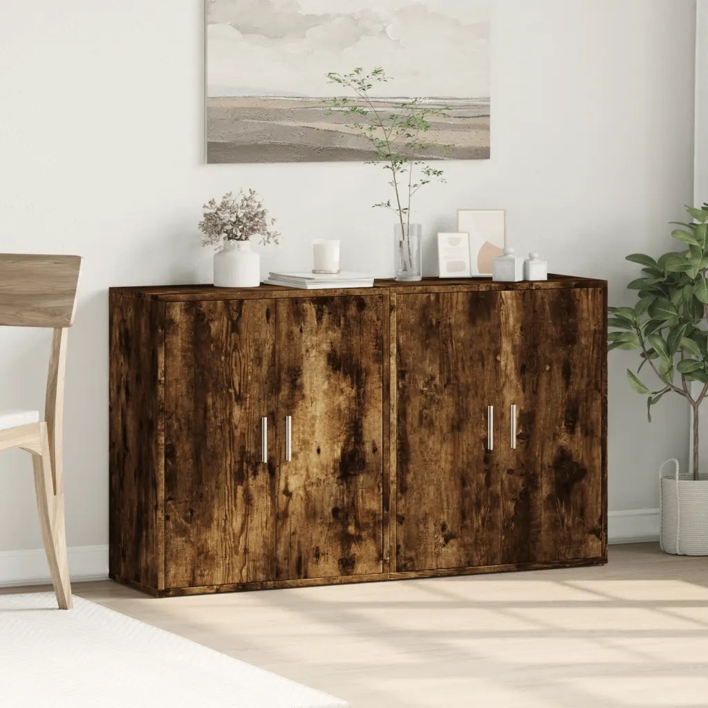 Credenze 2 pz | Madia | Buffet da pranzo | Armadio da pranzo Rovere Fumo 60x31x70 cm in Legno Multistrato