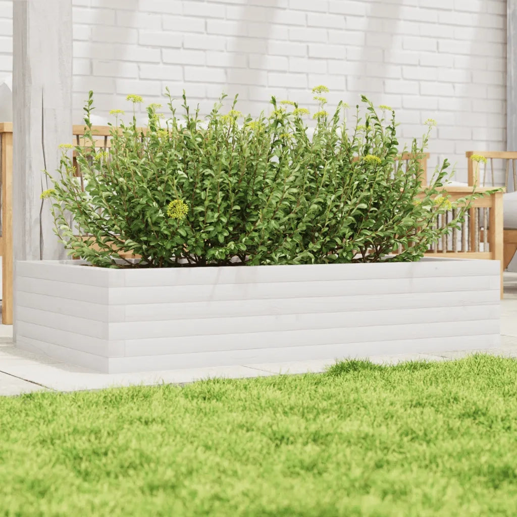 Fioriera | Cassetta per fiori | Vaso da Giardino Bianca 110x60x23 cm Legno Massello Pino