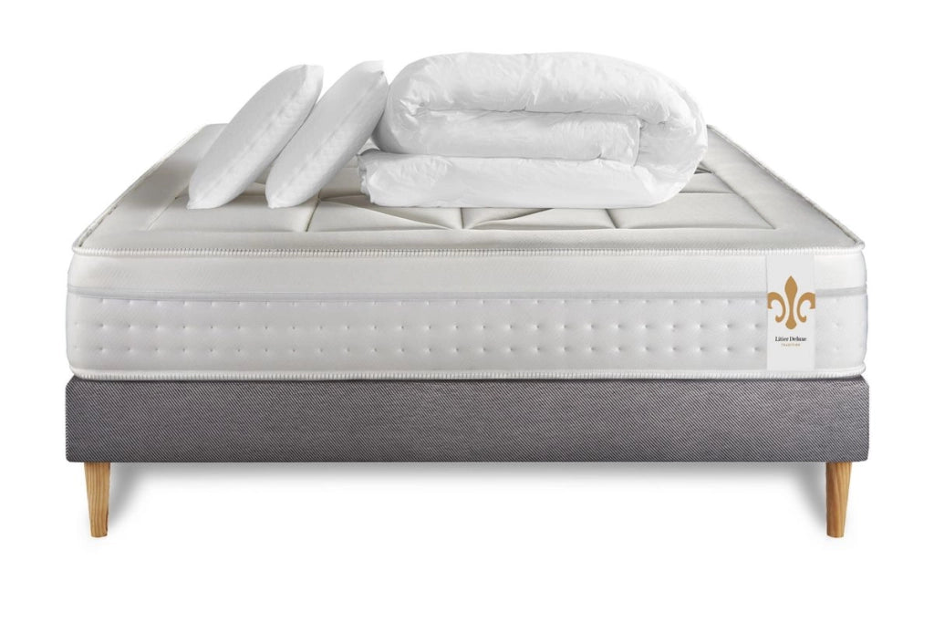 Pacchetto letto completo - Materasso 200x200cm + Box spring con doghe (kit) + 2 cuscini + Piumino - Vingt-Huit