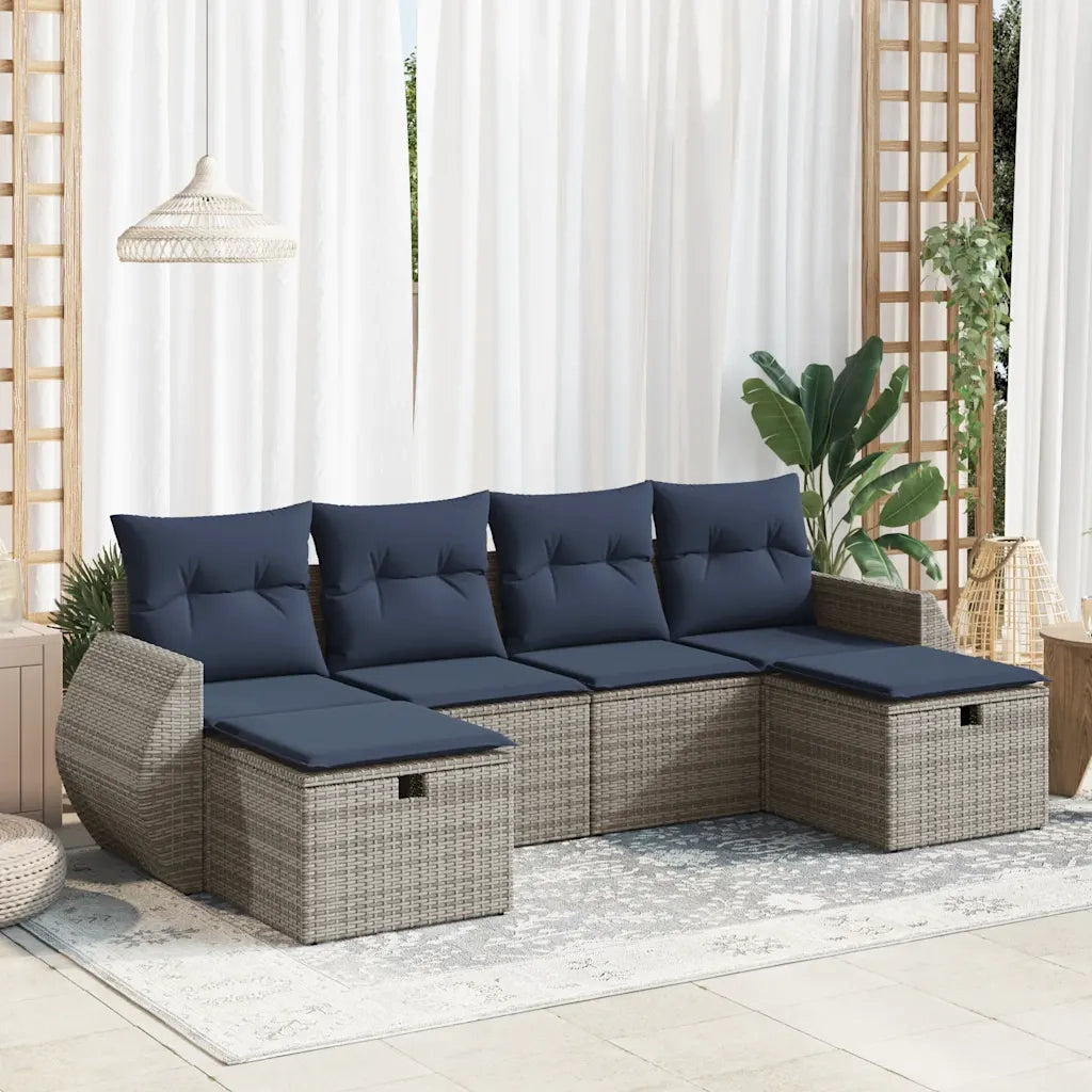Set Divano da Giardino 6 pz con Cuscini Grigio in Polyrattan 3325627