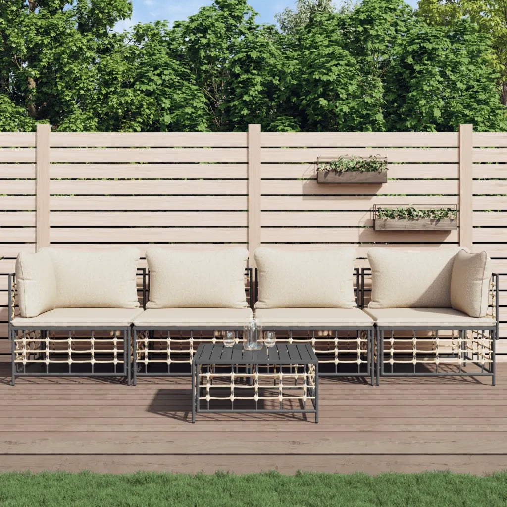 Set Divani da Giardino 5 pz con Cuscini Antracite in Polyrattan 3186700