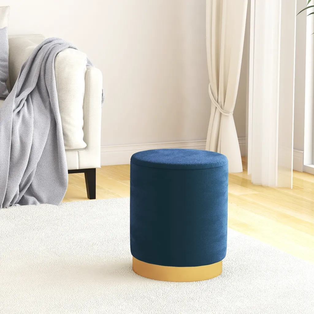 Sgabello Rotondo con Contenitore Azzurro in Velluto 31 x 37 cm 340284