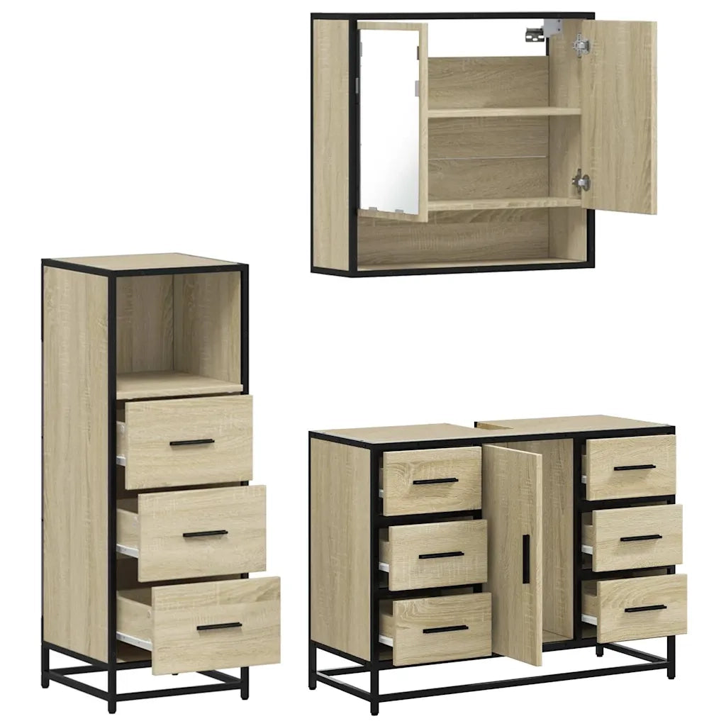 Set Mobili da Bagno 3 pz Rovere Sonoma in Legno Multistrato 3301051