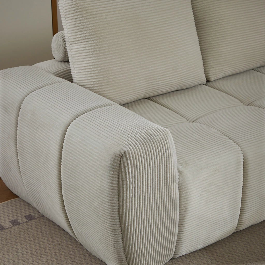 Divano angolare in velluto a coste con design segmentato e cuscini sfoderabili senza montaggio per soggiorno beige