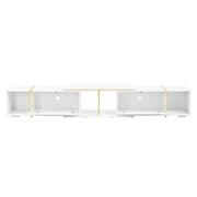 Mobile TV con elementi estraibili; vani aperti e passacavi - per soggiorno - 275×35×37 cm - in truciolare - bianco