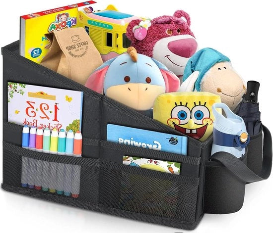 Organizzatore per Auto per Accessori Interni Donna Bambini - Organizzatore per Sedile dei Passeggeri per Giochi Libri Spuntini con Porta Bicchiere Fissaggio con Cinturino