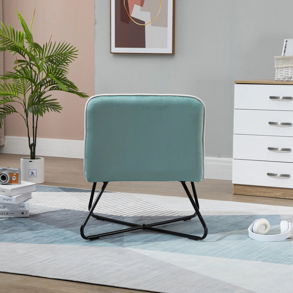 Easycomfort Poltrona in Velluto Stile Nordico Senza Braccioli con Base in Metallo Incrociata, 55x69x68cm, Verde