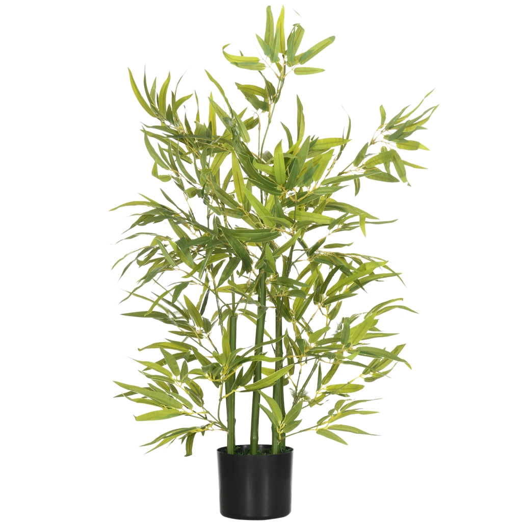 Pianta di Bambù Artificiale Alta 90 cm da 504 Foglie con Vaso in Cemento Ø15x12.5 cm in PEVA e PP Verde