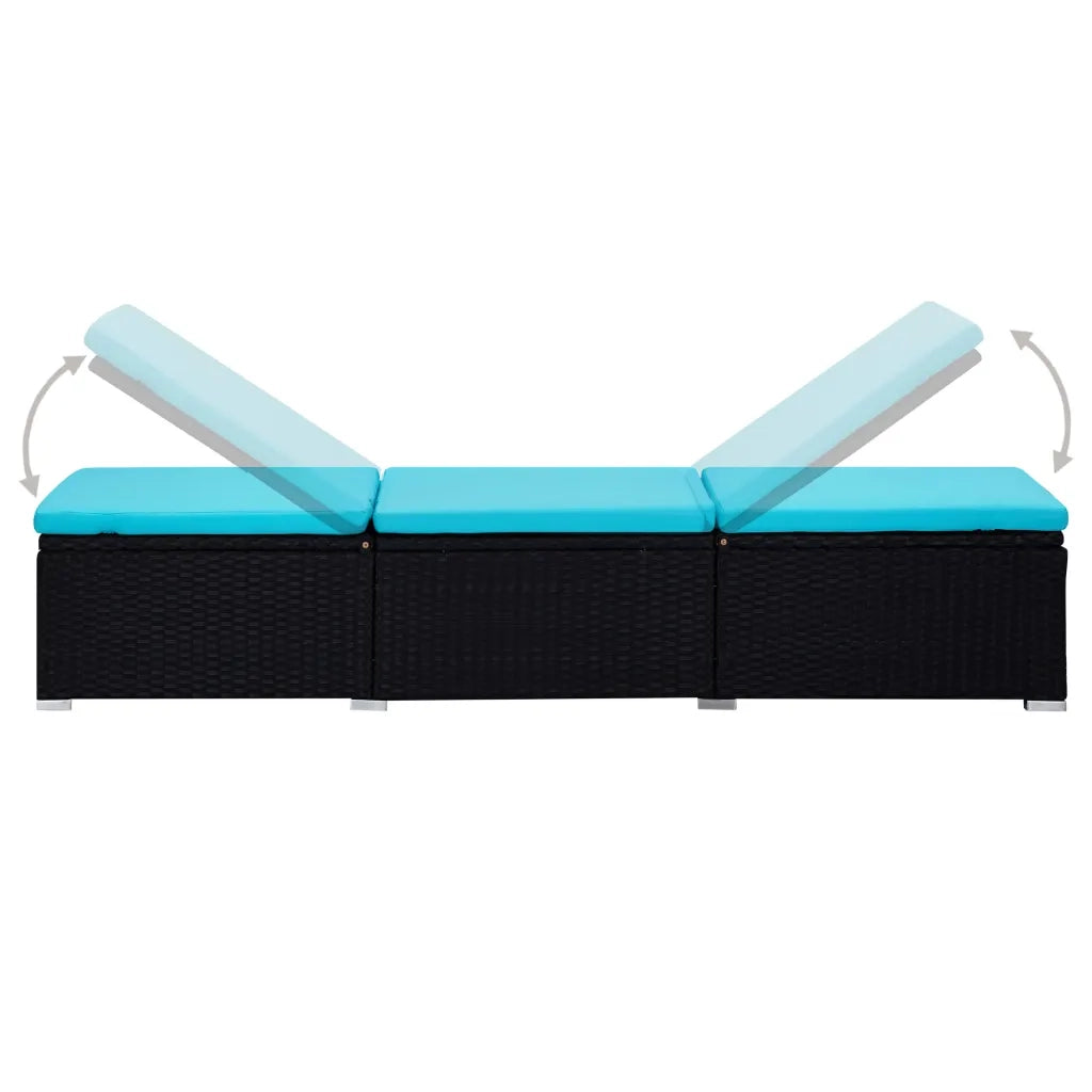 Lettini Prendisole con Tavolino 3 pz in Polyrattan Nero 3057668
