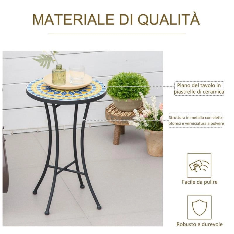 TAVOLINO DA GIARDINO IN METALLO CON PIANO D'APPOGGIO A MOSAICO 35.5X53.5 CM