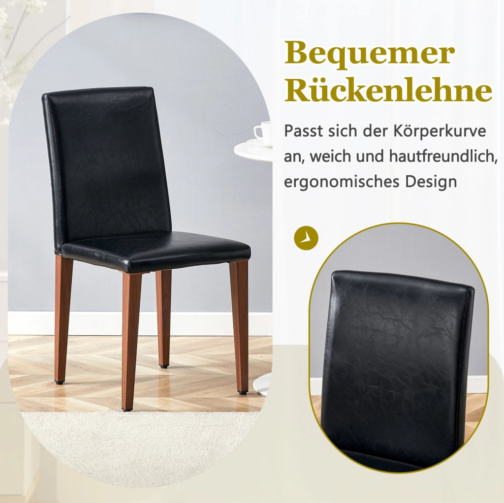 Set 2 sedie da pranzo moderne in PU nero con gambe effetto noce; 90 cm