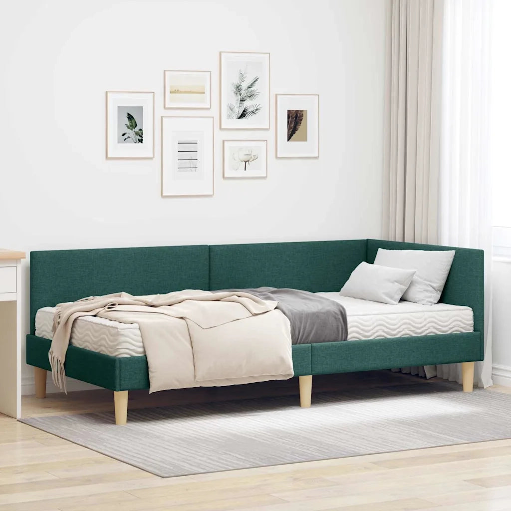 Struttura Letto Angolare con Materasso 2 pz-Giroletto con materasso Verde Tessuto 592283