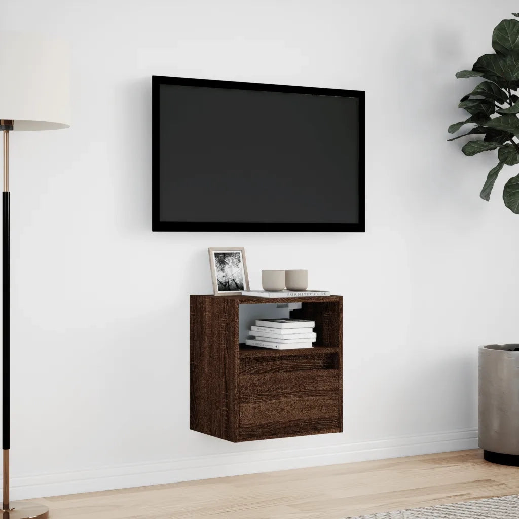Mobile TV a Parete con Luci LED Rovere Marrone 41x31x45 cm