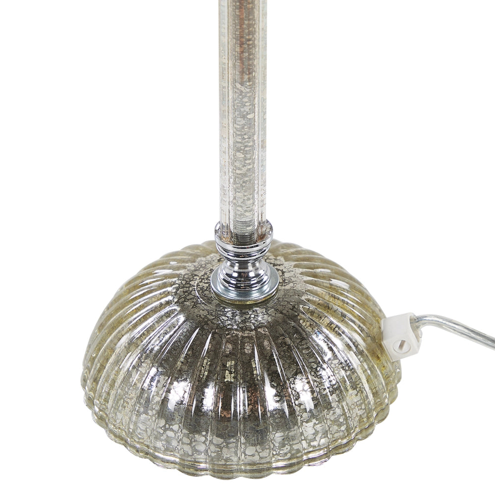 Lampada da tavolo Base in metallo argento Paralume impero bianco Paralume in vetro