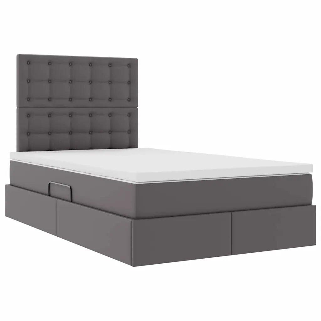 Letto con contenitore e LED Grigio 120 x 200 cm Pelle Sintetica