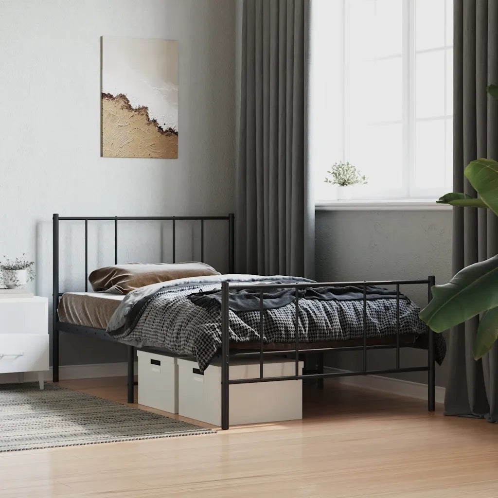 Giroletto con Testiera e Pediera-Struttura Letto Metallo Nero 90x190 cm 255004