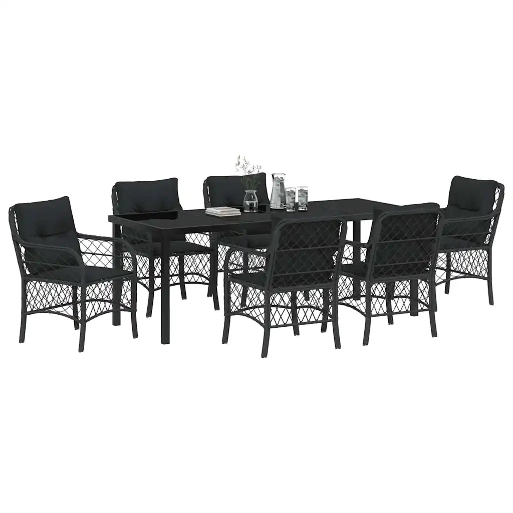 Set da Pranzo per Giardino con cuscino 7 pcs Nero polyrattan 3380209