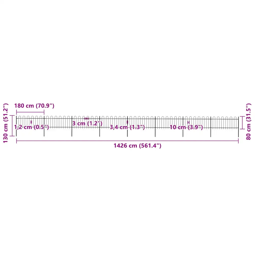 Recinzione da Giardino con Parte Superiore ad Anello in Acciaio 1426x80 cm Nera 277654