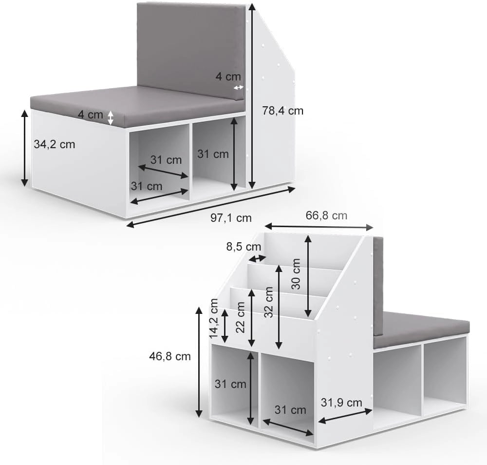 Libreria bambini Onix, Bianco, 97.1 x 78.4 cm, adatto per la conservazione e l'organizzazione dei giocattoli