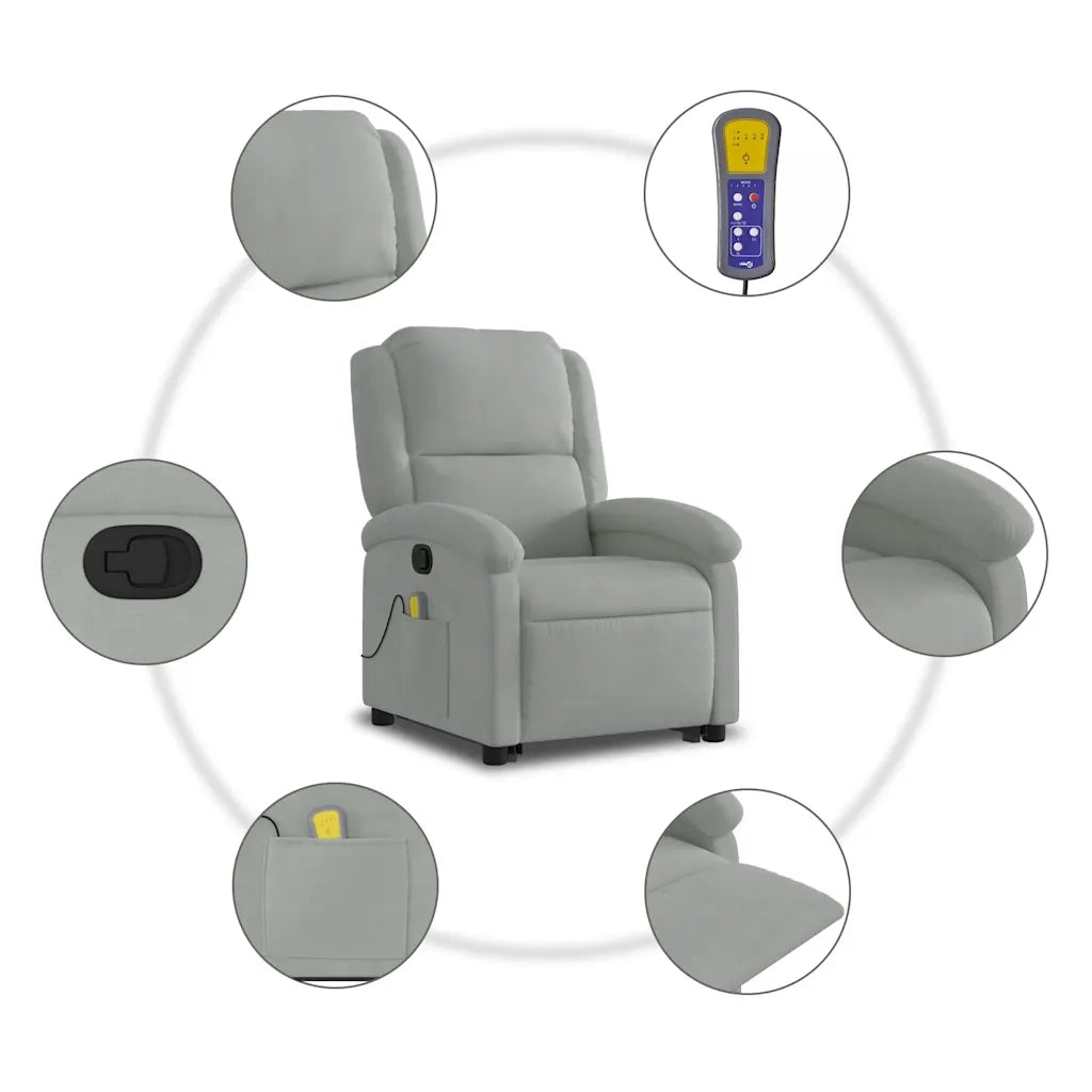 Poltrona Alzapersona Reclinabile Grigio Chiaro in Velluto 3204311