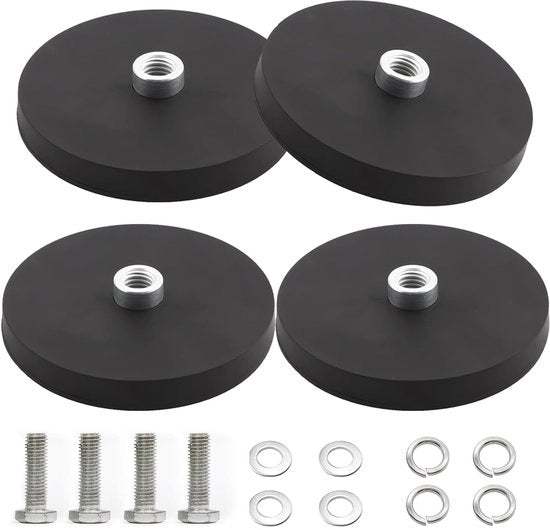 4 magneti neodymium, con gomma, diametro 43 mm, presa piatta, carico di 10 kg, magneti rotondi in gomma con foro a viti M6 convesso, magneti a disco per viti, strisce di illuminazione, occhielli o ganci