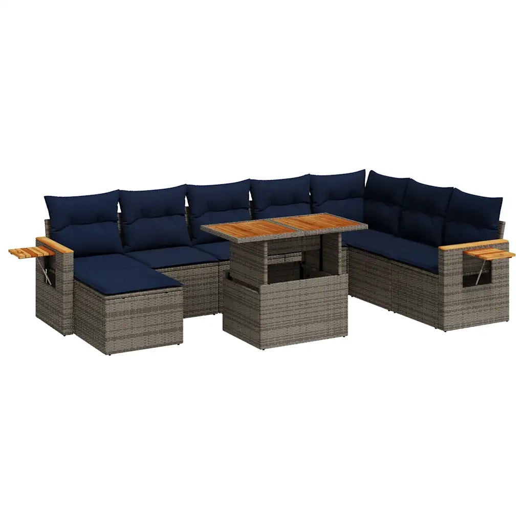 Divano Giardino 10 pz con Cuscini Grigio in Polyrattan Acacia
