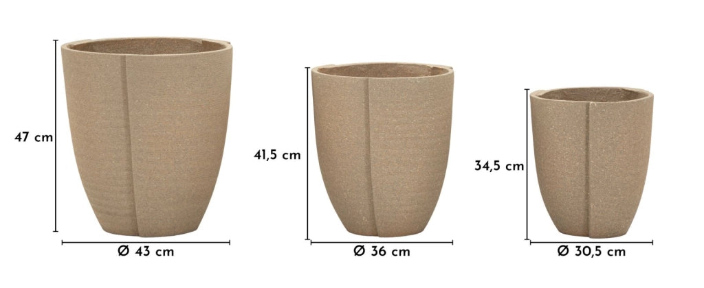 Cachepot da Esterno Perù Tris Ø43x47 cm in Resina Grigio