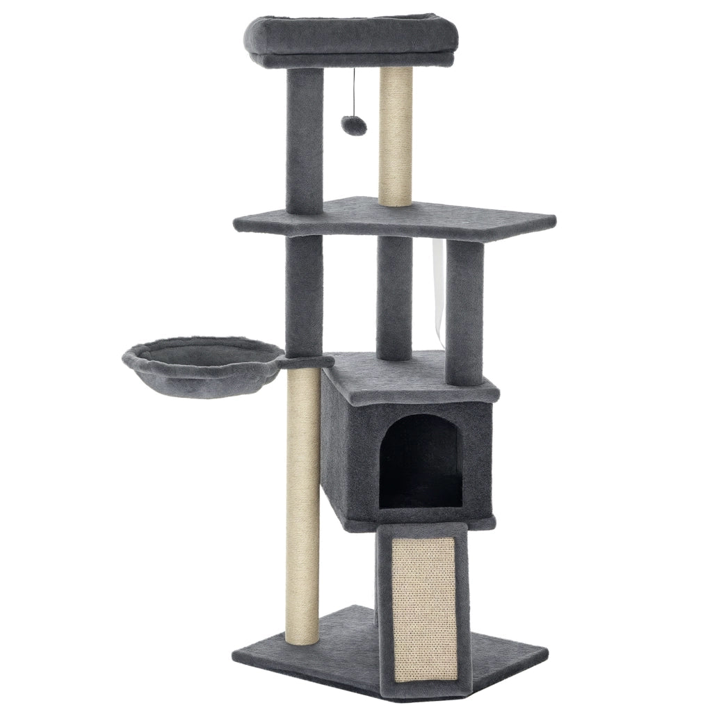 Albero tiragraffi per gatti con cuccia, amaca e piattaforme ¨C zephmum ¨C 127 cm grigio