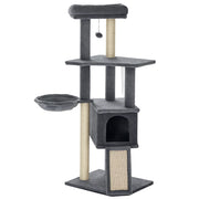 Albero tiragraffi per gatti con cuccia, amaca e piattaforme ¨C zephmum ¨C 127 cm grigio