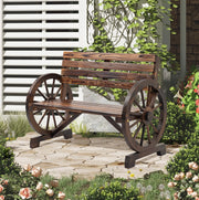 Panca da giardino rustica a 2 posti con braccioli a ruota; in legno massello di abete; marrone