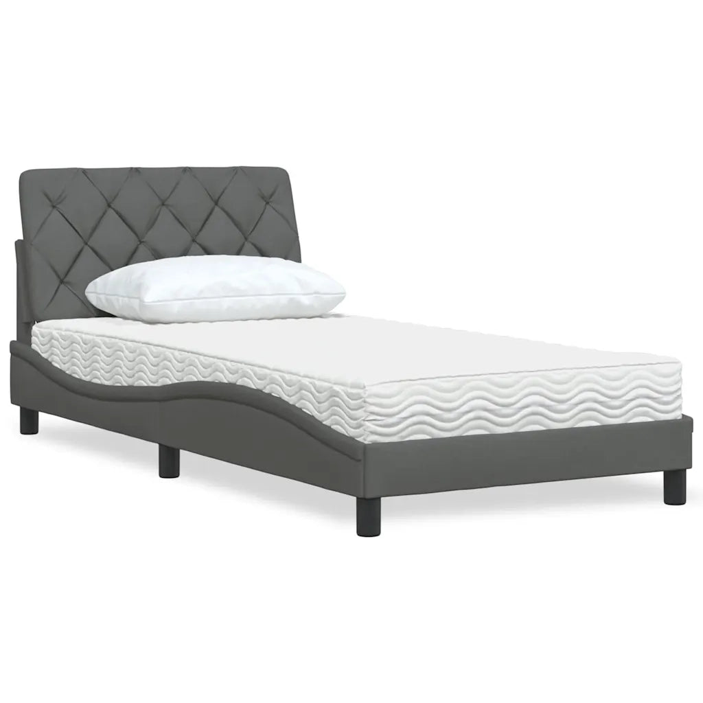 Letto con Materasso-Struttura Letto con Materasso Grigio Scuro 100x200 cm in Tessuto