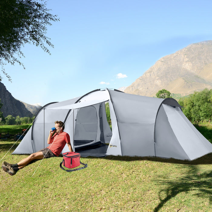 Tenda da Campeggio 4-6 Persone con 2 Camere Impermeabile con Baldacchino 590x245x193 cm  Grigio