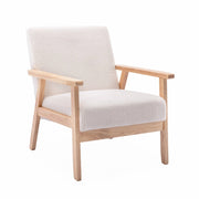 Poltrona scandinava in legno e tessuto bouclé, crema
