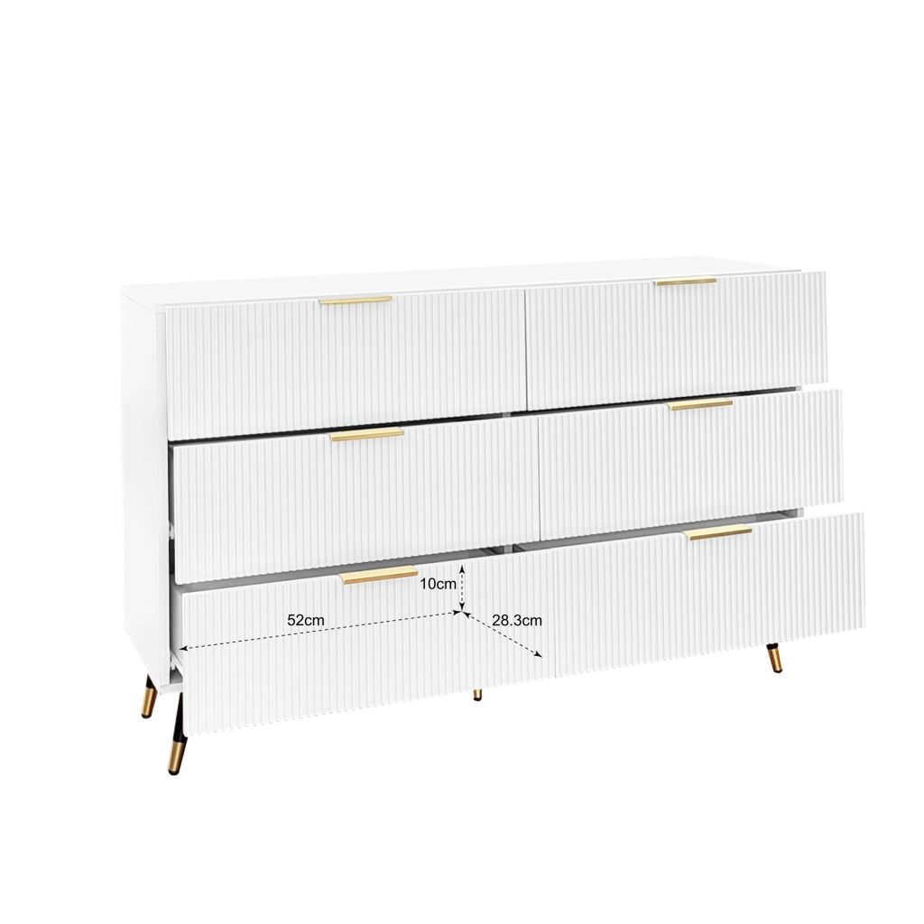 Credenza con 6 Cassetti; Frontale ondulato per Soggiorno in Pannello di particelle 120 × 40 × 77 cm Bianco