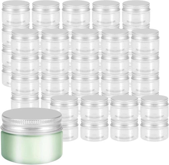Set di 50 mini-bottiglie vuote 30 ml con coperchio di alluminio a viti - Bottiglie trasparenti per creme, lotion e altro