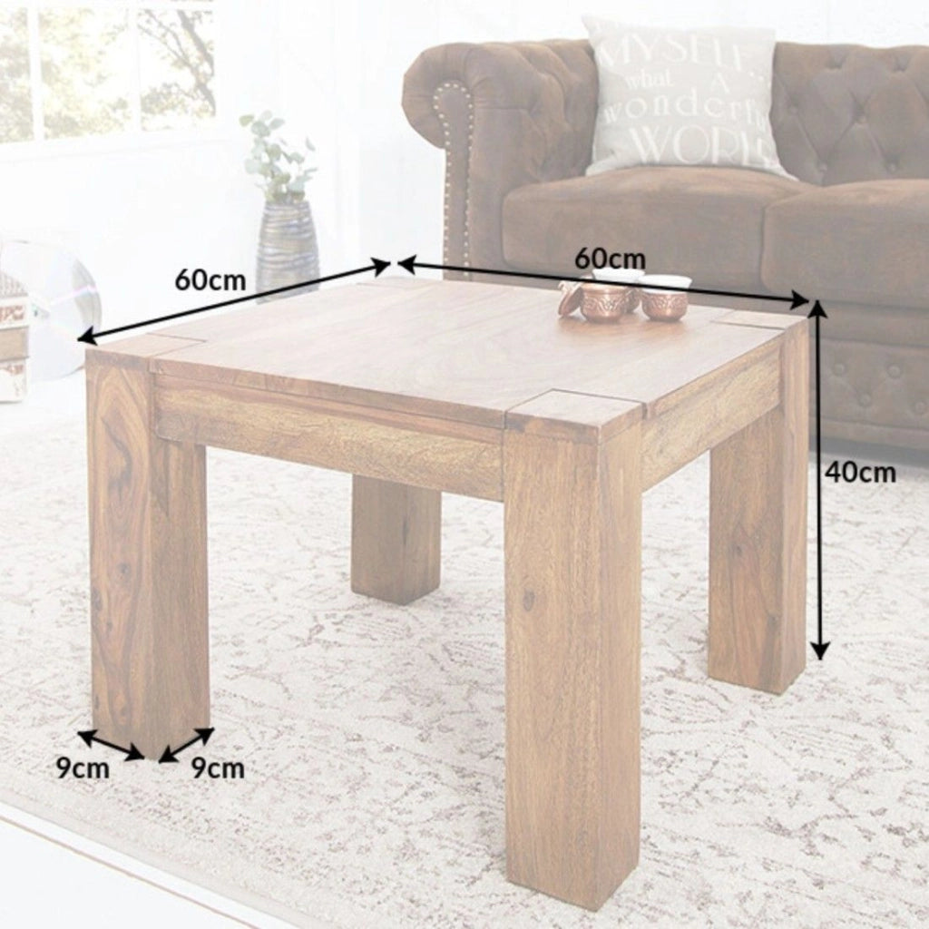 Tavolino basso ORBO quadrato 60 cm in legno di sheesham - Tavolino rustico in legno massiccio
