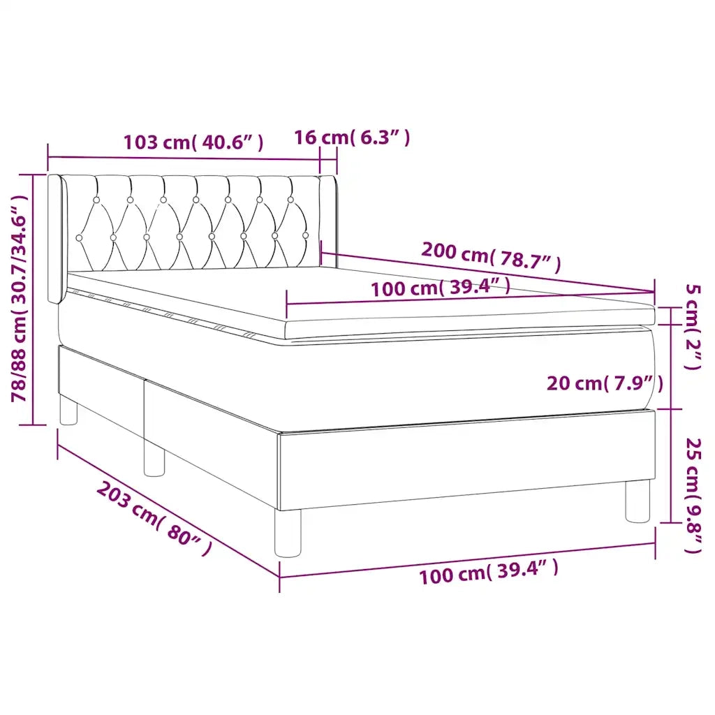 Giroletto a Molle con Materasso-Struttura Letto Nero 100x200 cm in Velluto 272819