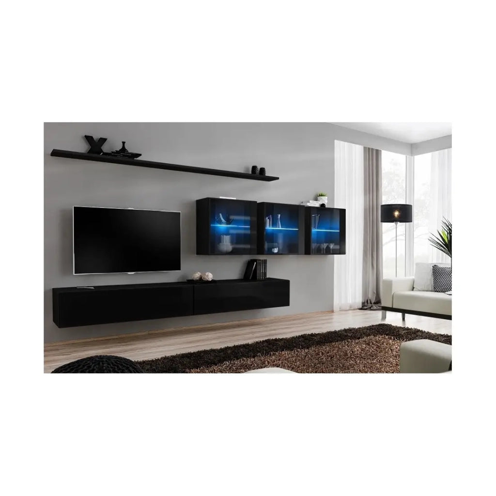 Mobile per soggiorno da parete SWITCH XVII design, colore nero lucido.